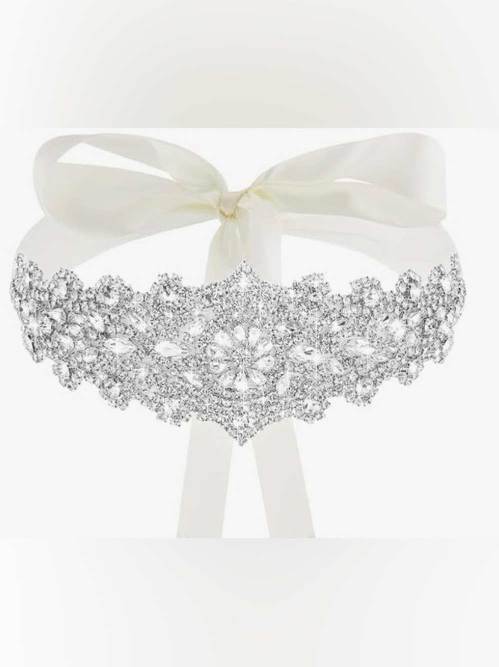 Bridal Rhinestone Sash Belt with Ivory Ribbon